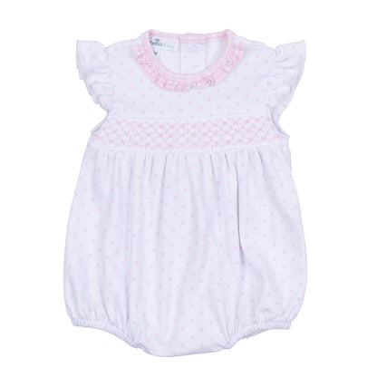 Gingham Dots Smocked Bubble in Pink