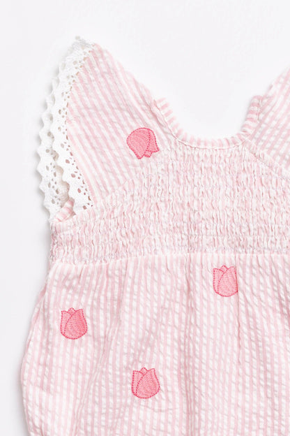 Easter Smocked Bubble Romper Embroidered Tulips