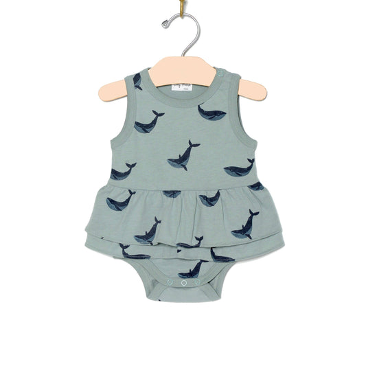 Baby Spring and Summer Skirted Bodysuit- Blue Whales