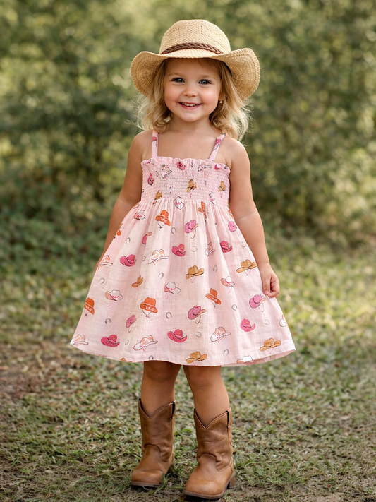 Western Pink / Muslin Smocked Tube Dress