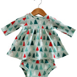 Organic Waffle Simple Dress & Bloomer, Festive Firs
