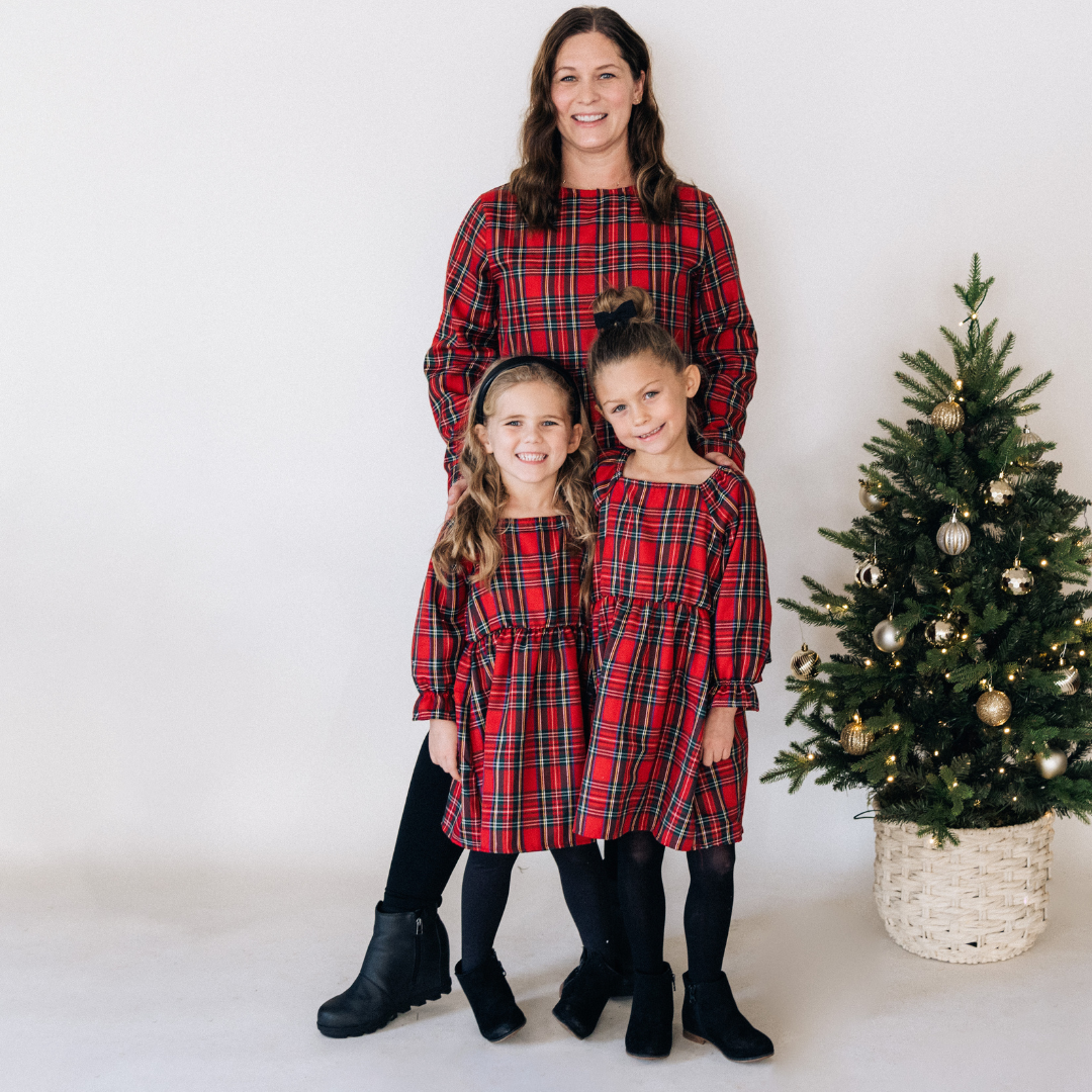 Christmas Red Tartan Plaid Mommy & Me Dress - Girl's