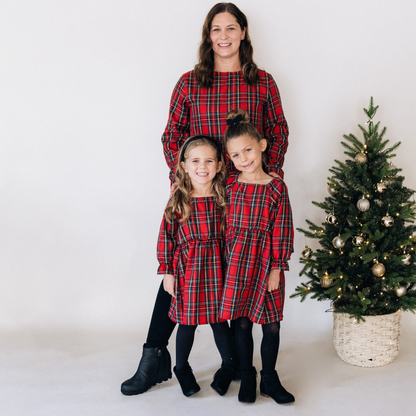 Christmas Red Tartan Plaid Mommy & Me Dress - Girl's