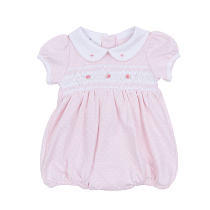 Mia's Classics Smocked Short Sleeve Bubble - Pink