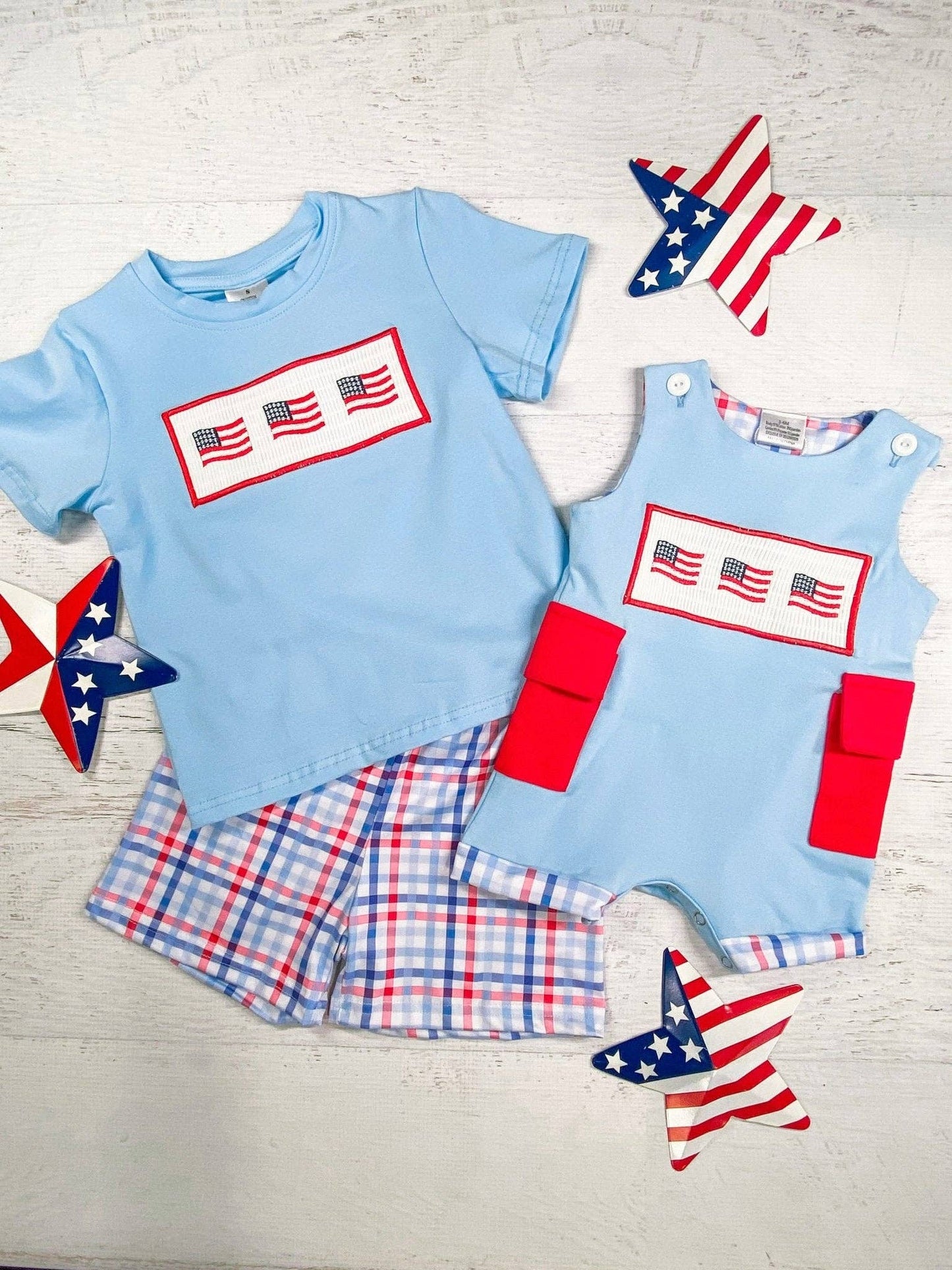 American Flag Smocked Infant Romper