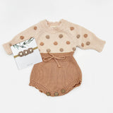 Lottie Dot Knit Romper – Apricot Sunset