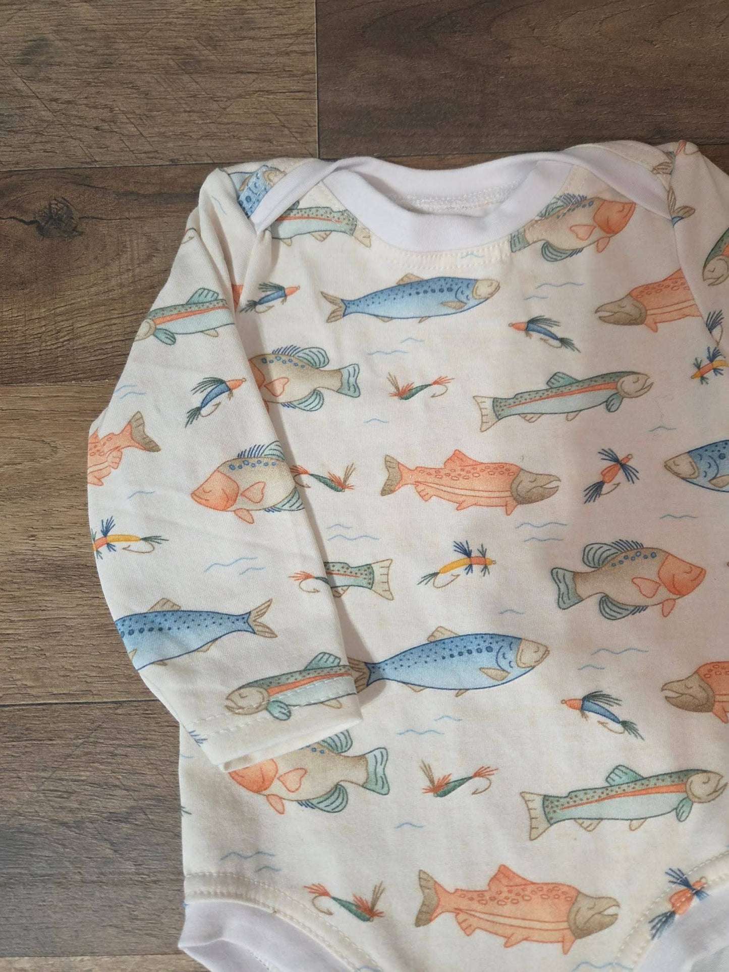 Handmade Vintage Fishing Baby Bodysuit
