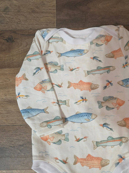 Handmade Vintage Fishing Baby Bodysuit