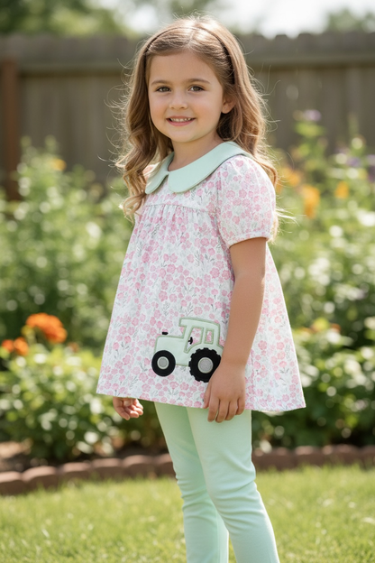 Tractor applique tunic & dusty green leggings