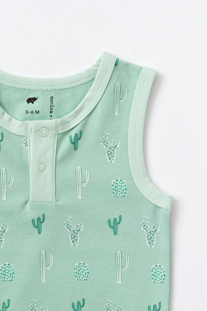 Henley Shortie Set & Bodysuit Green Cactus