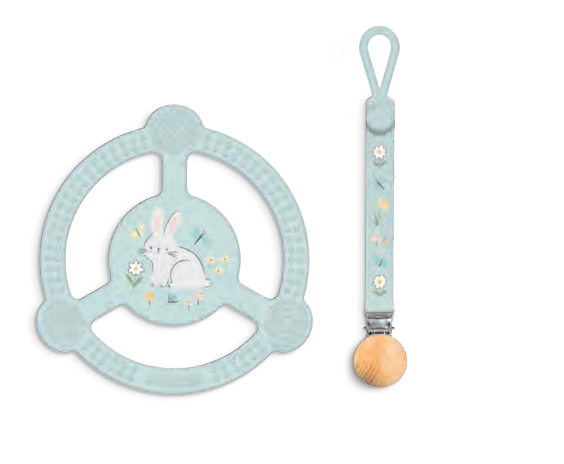 Silicone Teether Ring with Detachable Clip Bunny Hollow