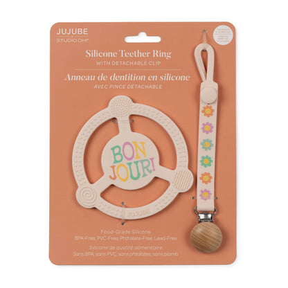 Silicone Teether Ring with Detachable Clip Bonjour Bébé