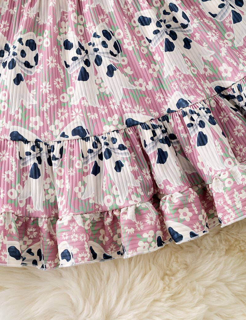 Cow Print & Coquette Ruffle Dress