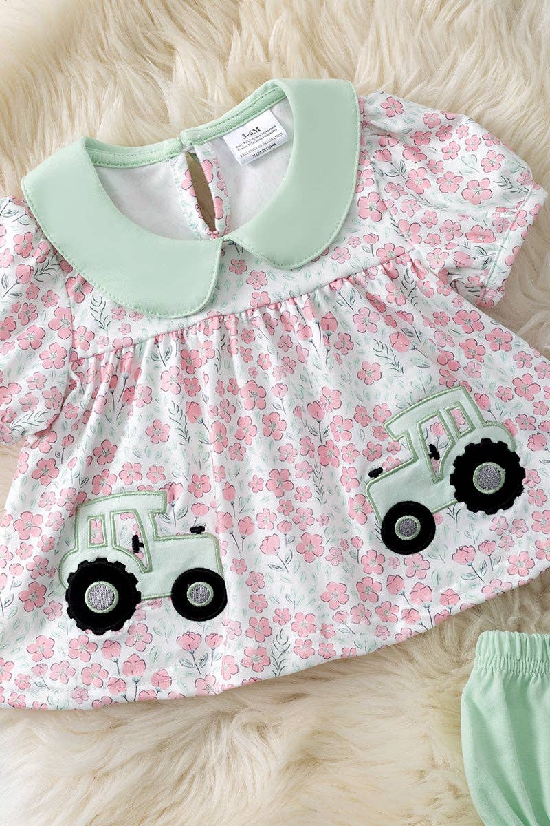 Tractor applique tunic and baby bloomers