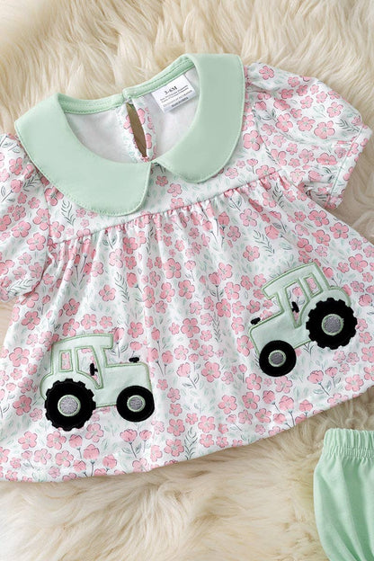 Tractor applique tunic and baby bloomers