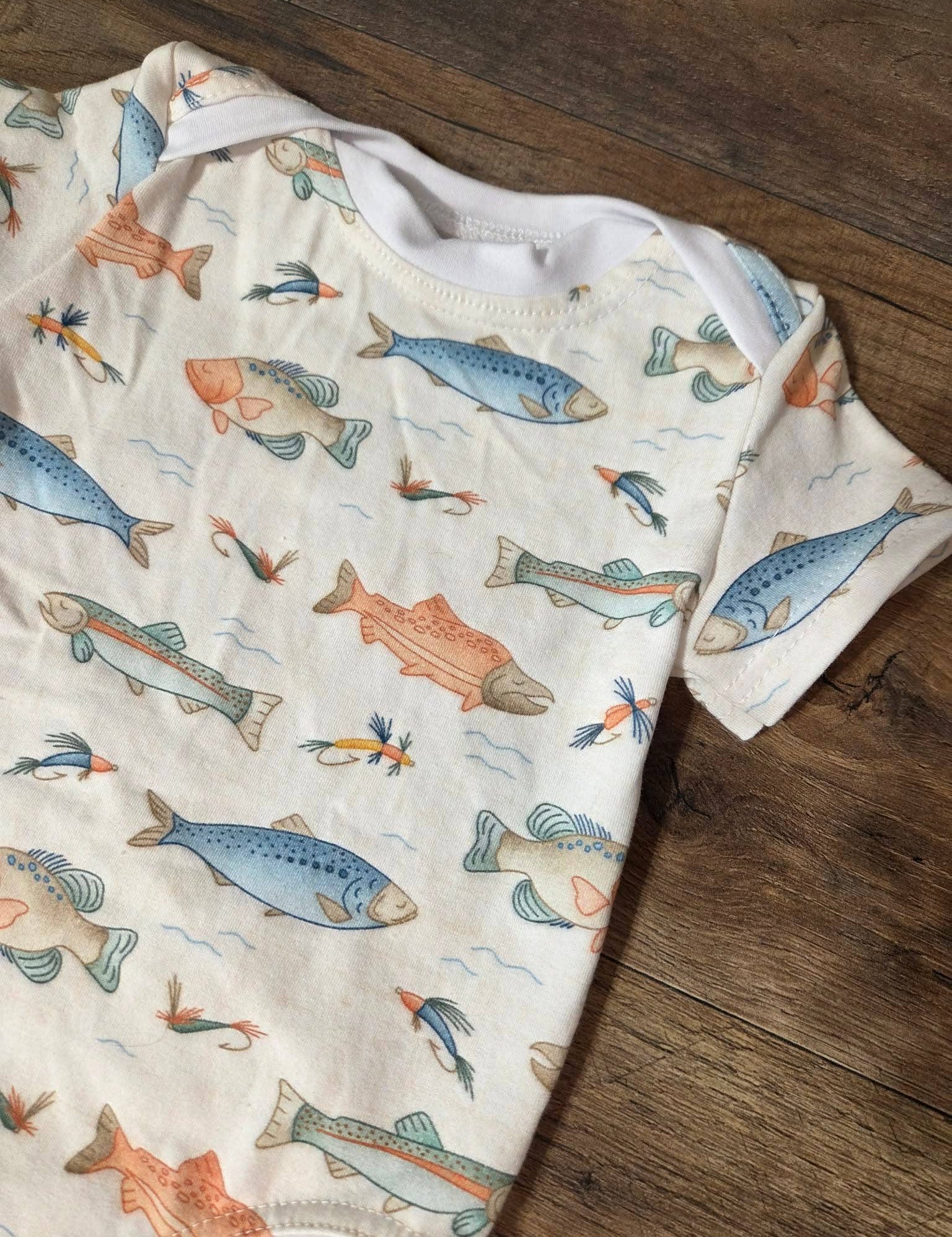 Handmade Vintage Fishing Baby Bodysuit