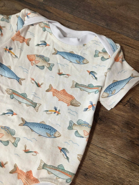 Handmade Vintage Fishing Baby Bodysuit
