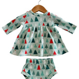 Organic Waffle Simple Dress & Bloomer, Festive Firs