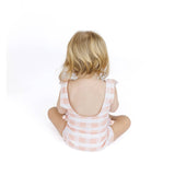 Pink Gingham Ruffle Front One Piece Girls Swimsuit