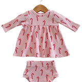 Organic Waffle Simple Dress & Bloomer, Pink Candy Cane
