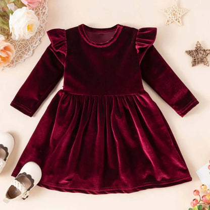 Velvet Ruffle Holiday Dress - Evvie Bean's Baby Boutique