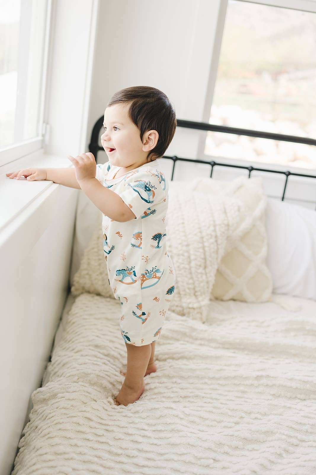 Organic Cotton Short Sleeve Romper - Rocking Horse