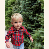 Christmas Red Tartan Plaid Button Up Shirt - Boy's