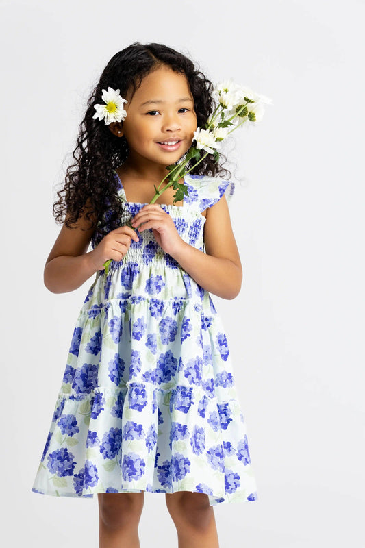Flutter Sleeve Dress | Iris Purple Hydrangeas