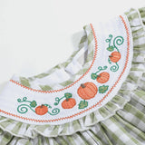 Sage Green Gingham Pumpkin Smocked Bishop Dress
