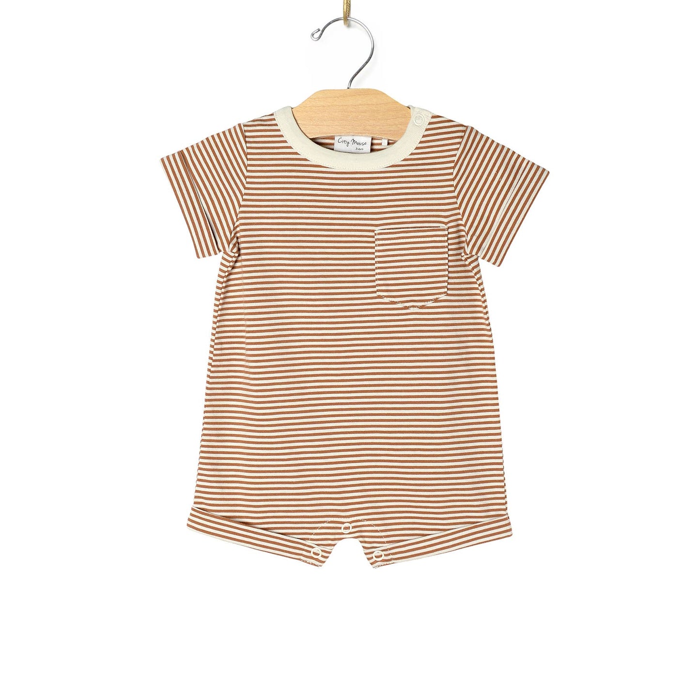 Short Sleeve Romper- Toffee Stripe