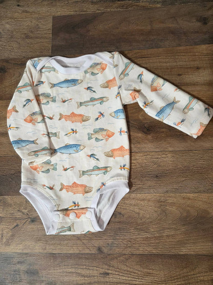 Handmade Vintage Fishing Baby Bodysuit