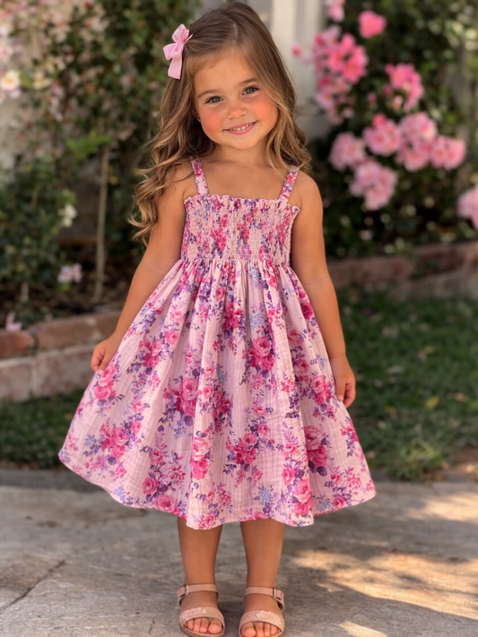 Muslin Smocked Tube Dress, Violet Rose