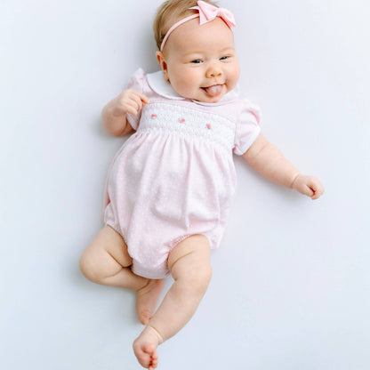 Mia's Classics Smocked Short Sleeve Bubble - Pink