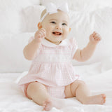 Mini Checks Smocked Collared S/S Girl Bubble - Pink