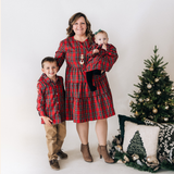 Christmas Red Tartan Plaid Button Up Shirt - Boy's
