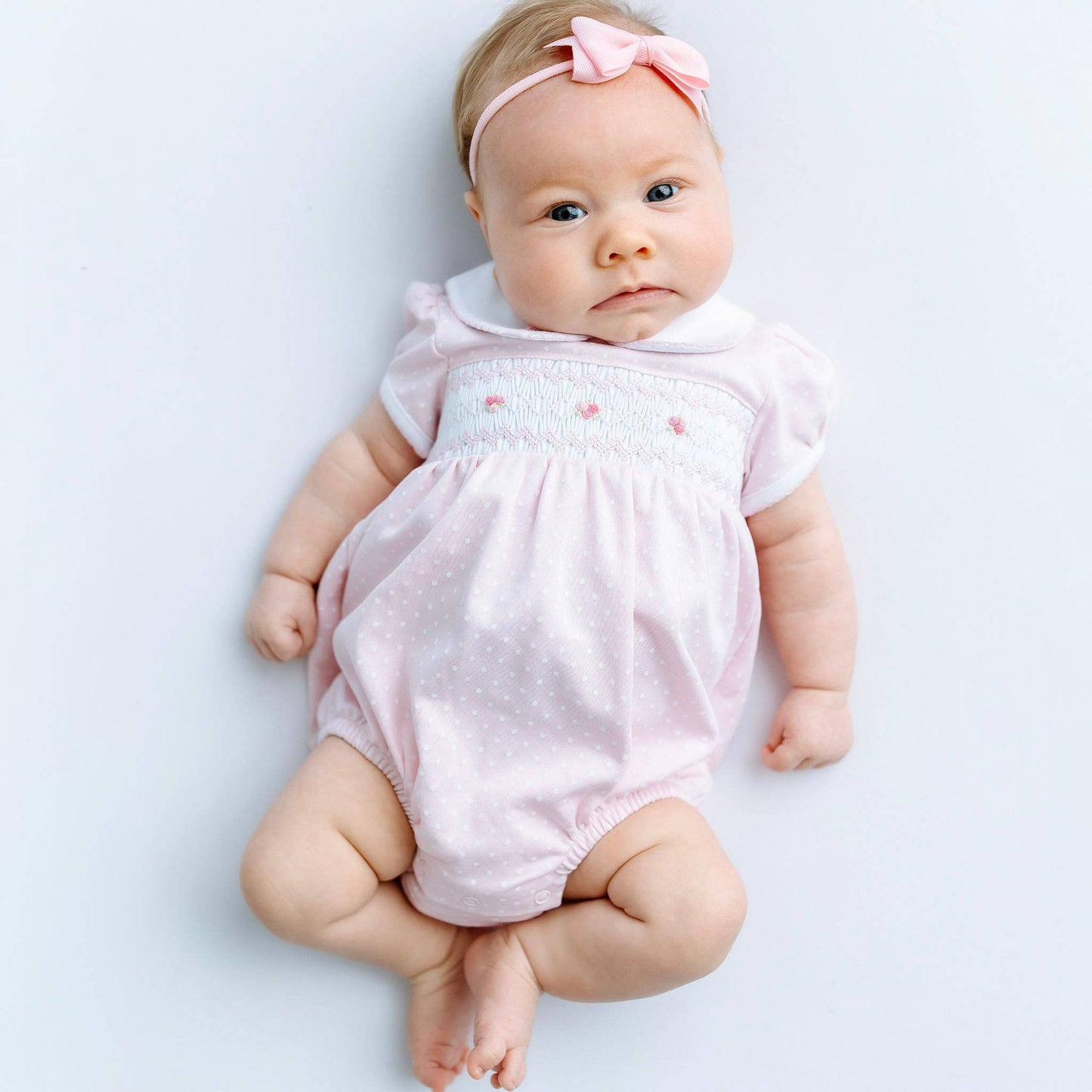 Mia's Classics Smocked Short Sleeve Bubble - Pink