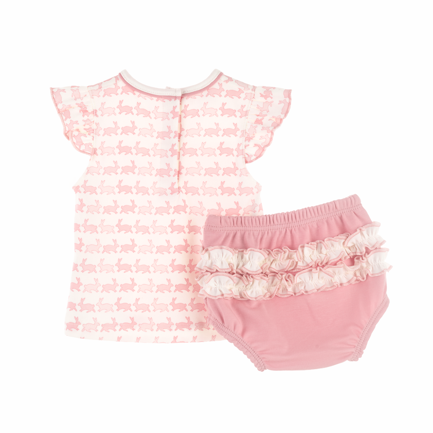 Bunny Hop Ruffle Diaper Cover Set - Dusty Rose