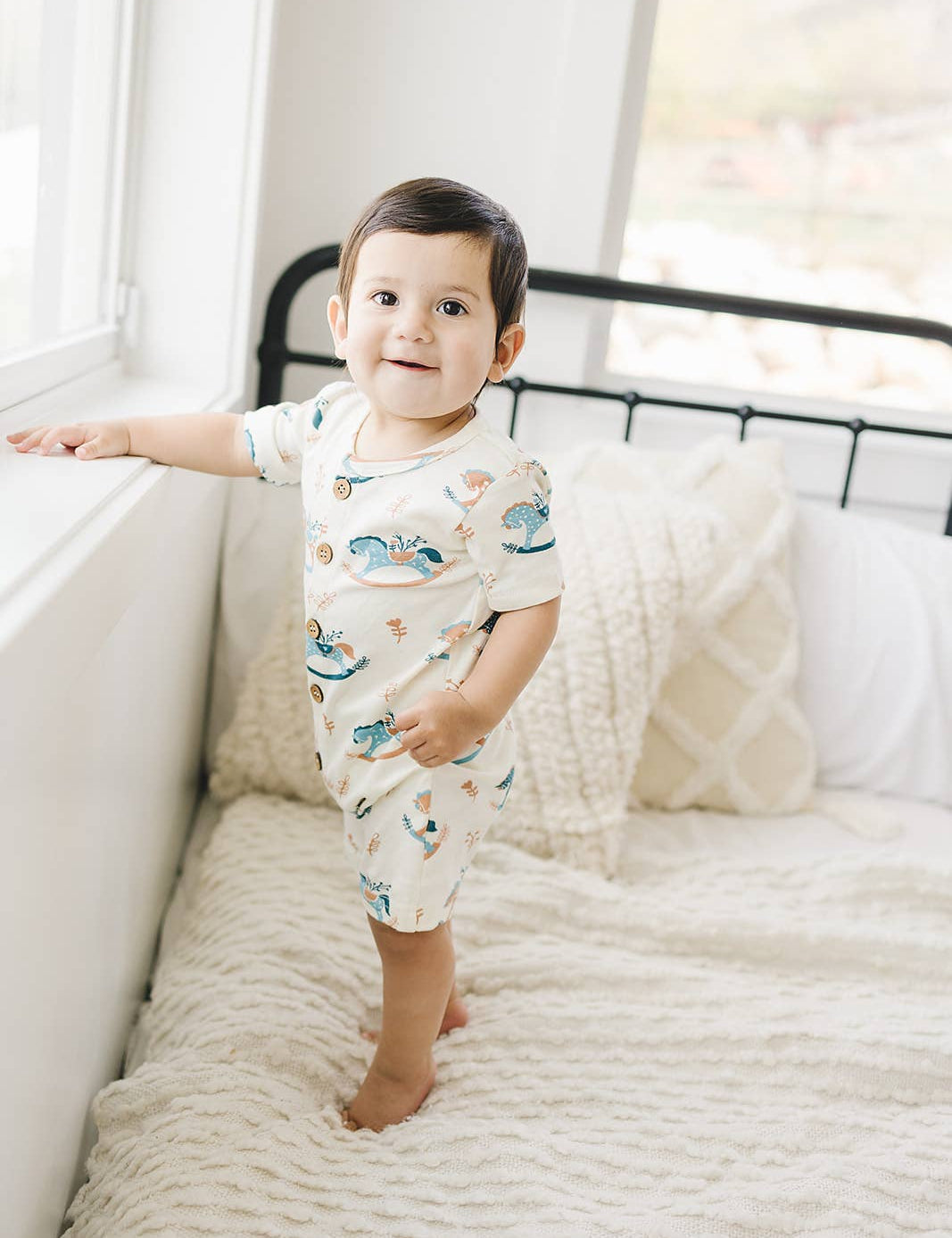 Organic Cotton Short Sleeve Romper - Rocking Horse