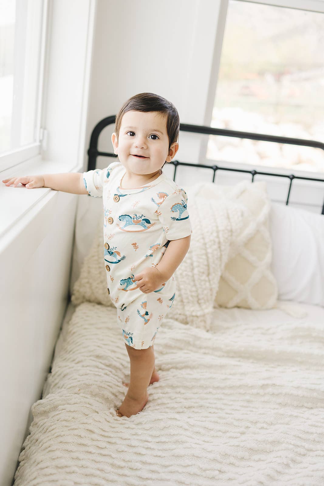 Organic Cotton Short Sleeve Romper - Rocking Horse