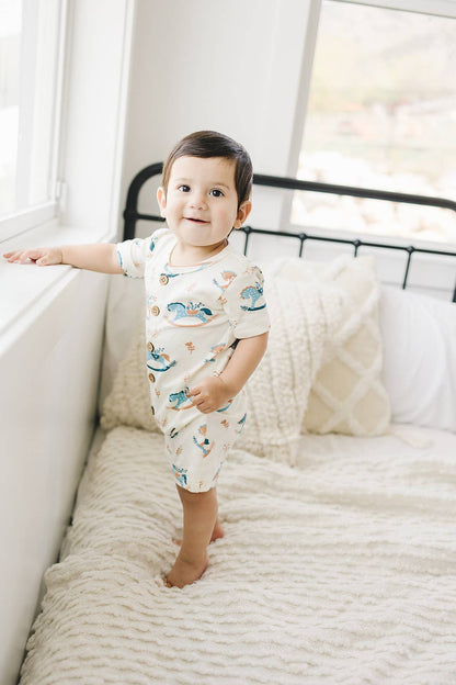 Organic Cotton Short Sleeve Romper - Rocking Horse