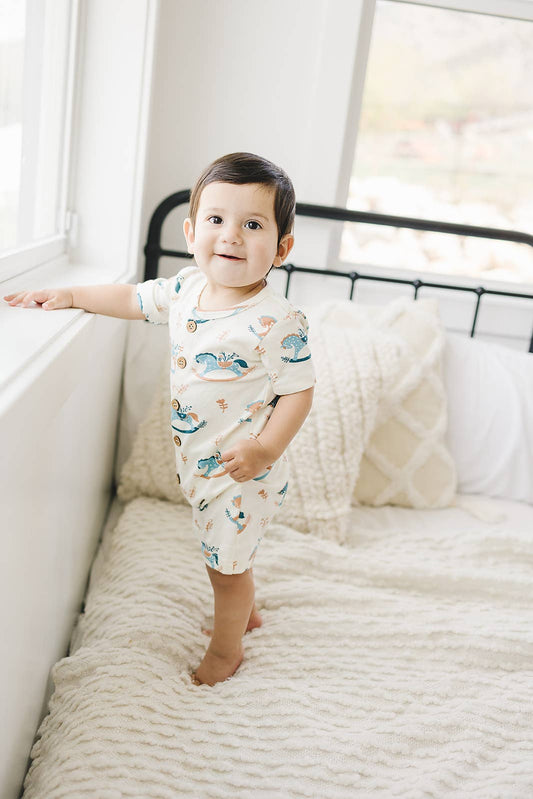 Organic Cotton Short Sleeve Romper - Rocking Horse