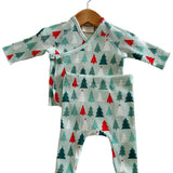Organic Waffle Kimono & Pant Set, Festive Firs