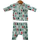 Organic Waffle Kimono & Pant Set, Festive Firs