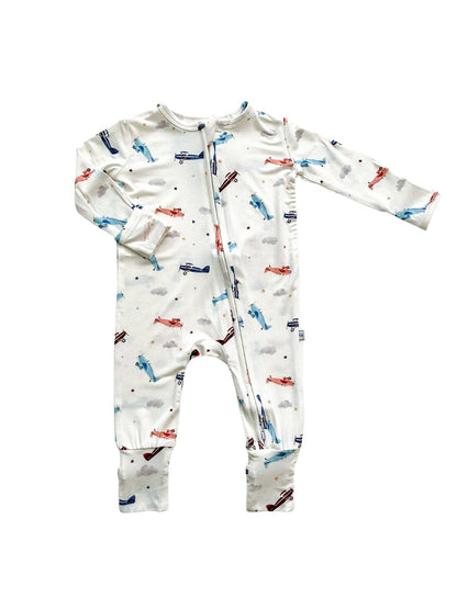 Zipper Bamboo Romper - Vintage Airplane