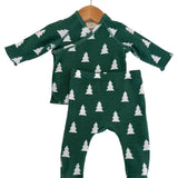 Organic Waffle Kimono & Pant Set, Spruce Trees
