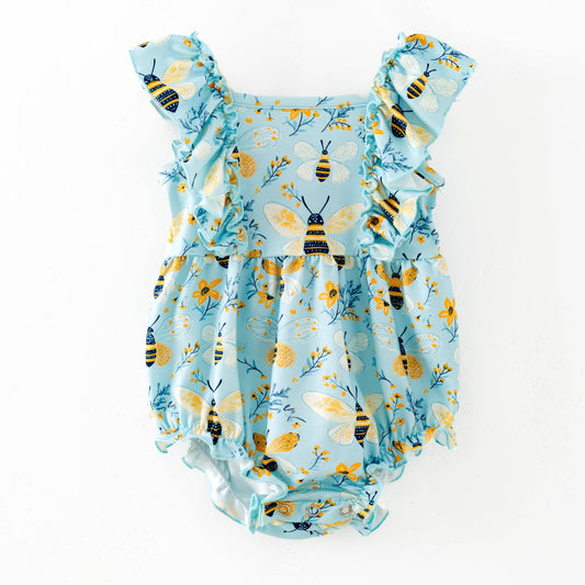 Bee Print Ruffle Infant Romper