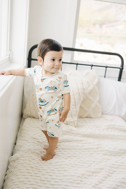 Organic Cotton Short Sleeve Romper - Rocking Horse