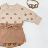 Lottie Dot Knit Romper – Apricot Sunset