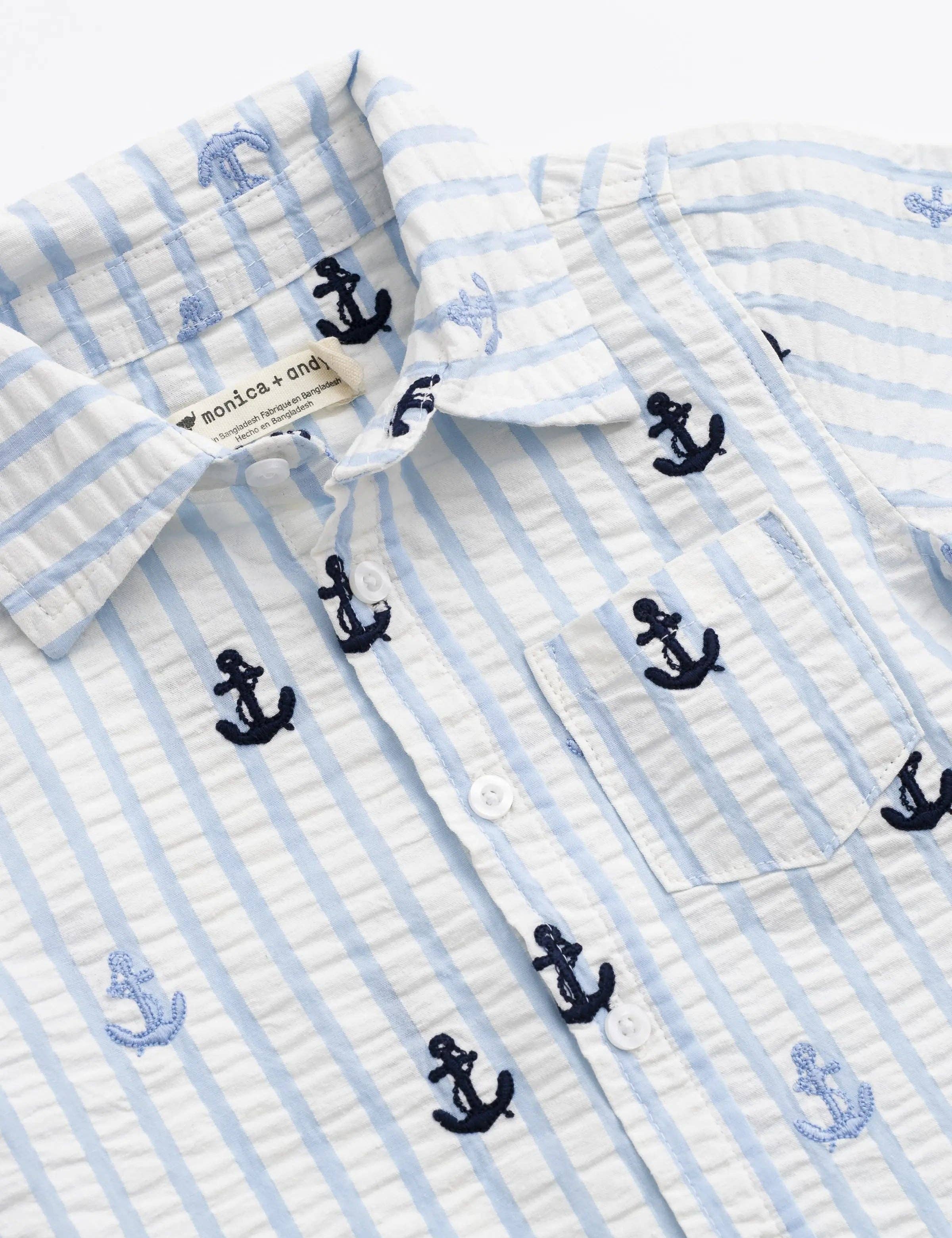 Kids Short Sleeve Oxford Shirt | Nautical Anchors