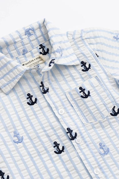 Kids Short Sleeve Oxford Shirt | Nautical Anchors